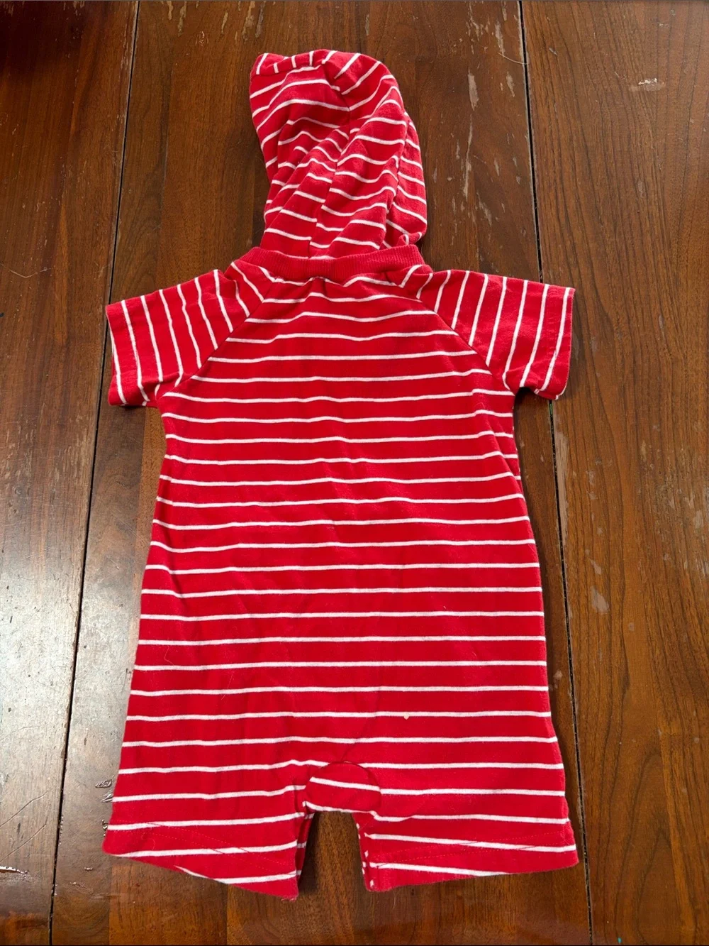 Carter's Red and White Striped Hooded Crab Pocket Romper